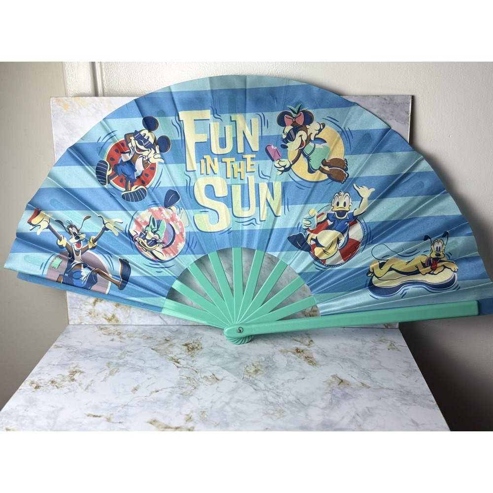 Disney Parks Mickey Mouse & Friends Fun in the Sun Blue Large Folding Hand Fan